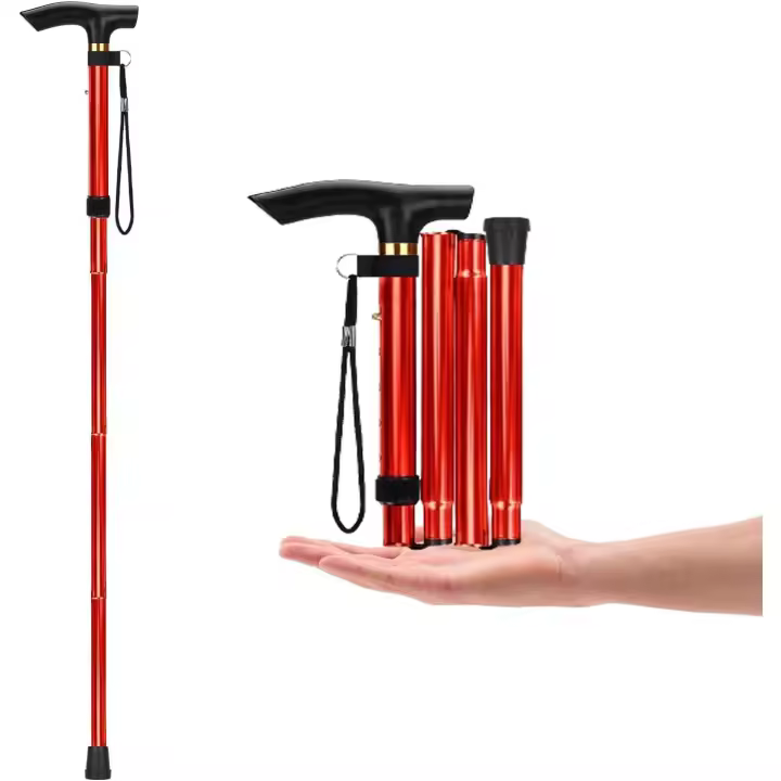 Aluminum Alloy Walking Sticks - Telescopic Folding Hiking Stick with Anti-slip Cane for Elderly, Adjustable 5-section Crutch, Easy Carry Collapsible Cane for Mountain Climbing - 1