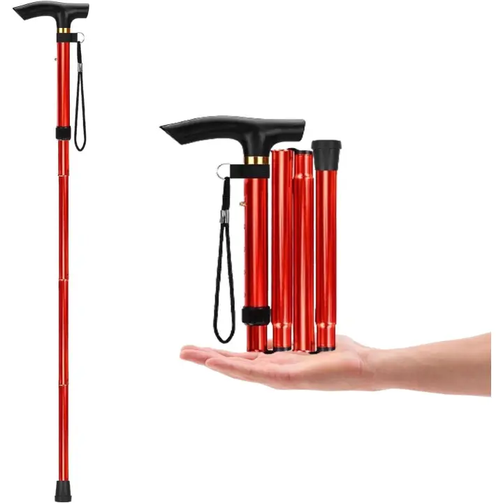 Aluminum Alloy Walking Sticks - Telescopic Folding Hiking Stick with Anti-slip Cane for Elderly, Adjustable 5-section Crutch, Easy Carry Collapsible Cane for Mountain Climbing - 1