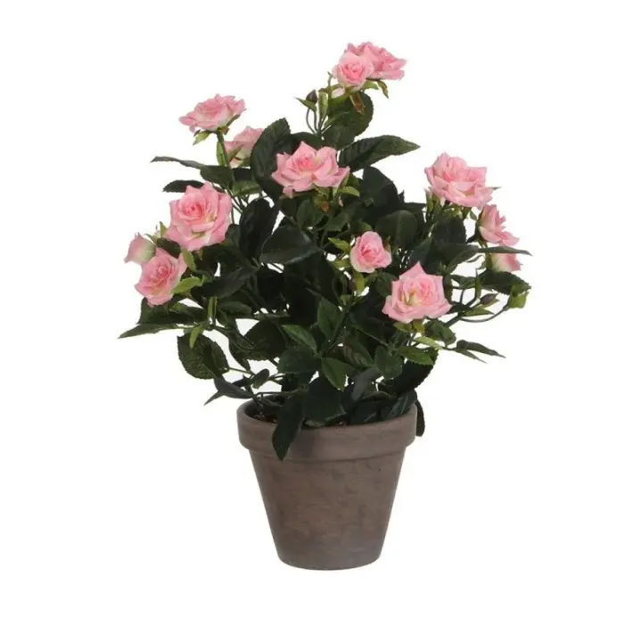 Rosal Rosa PVC con Maceta Gris - Decoración Resistente - 1