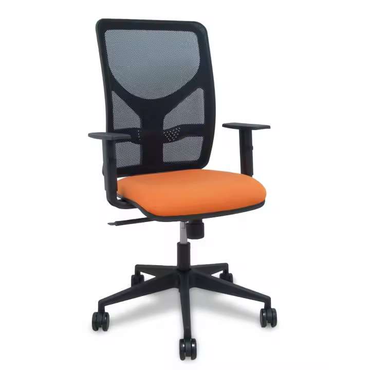 Silla Motilla malla negra asiento bali naranja brazo regulable ruedas 65mm - 1