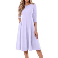 Vestido Largo De Manga Larga Para Mujer Casual Suéter Con Bolsillos Estilo Swing Suelto Cuello Redondo Color Sólido Vestido Robe - details 5