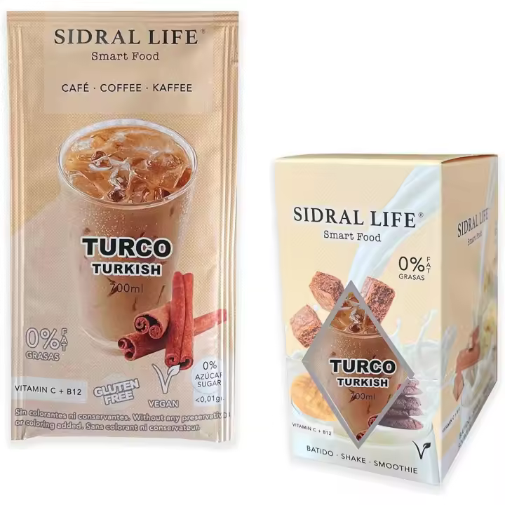 Bebida de CAFÉ TURCO 15u. - Sidral Life - Café instantáneo 700 ml. - Sin azúcar - 0% Grasas - Vitamina C, B12 - 1