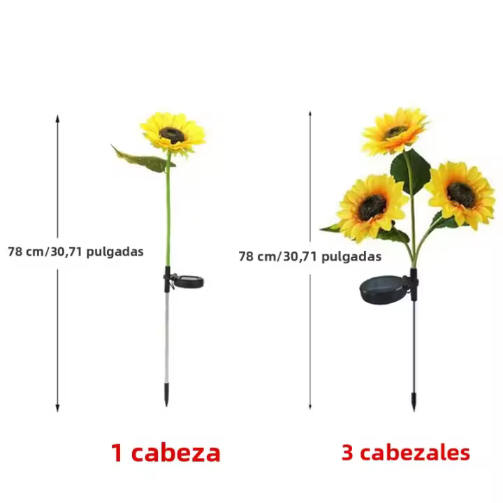 Lámpara De Jardín Solar Con 3 Cabezas Luz De Símbolo Solar Girasol Para Decoración De Noche Paisajística Y Navidad - 1