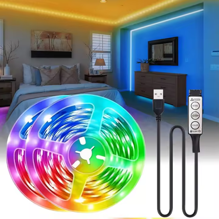 Tira De Luz LED RGB Con 3 Botones 1-30m Para Decoración De Habitaciones Control Remoto Inteligente Para Iluminación Creativa - 1