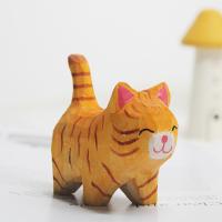 Adorno De Gato De Madera Hecho a Mano Ornamento De Animal Creativo Para Escritorio Decoración De Artesanía Tamaño Pequeño - details 7