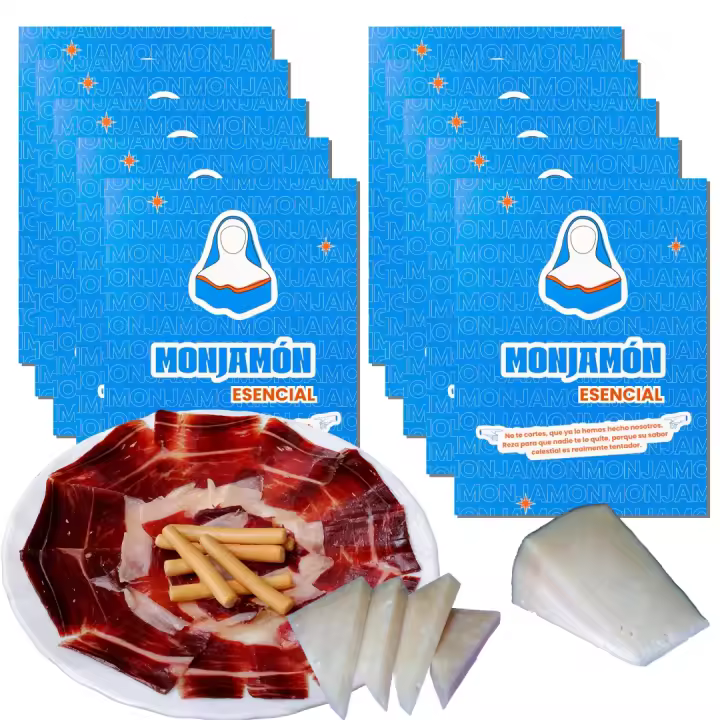 MONJAMÓN -  10 SOBRES - Jamón Ibérico  (100% , Paleta o Gran Reserva)  - 800gr +  Queso Oveja Curado Premium  La Antigua REGALO - 180gr  | ELEGIDO PRODUCTO DEL AÑO | Pata Negra | Calidad Top Certificada| Producto Artesanal | Curación Tradicional - 1