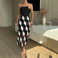 Vestido Midi Sin Mangas Para Mujer De Moda Con Cintura Ajustada Y Estampado Multicolor Vestido De Noche Para Fiesta Streetwear - details 6