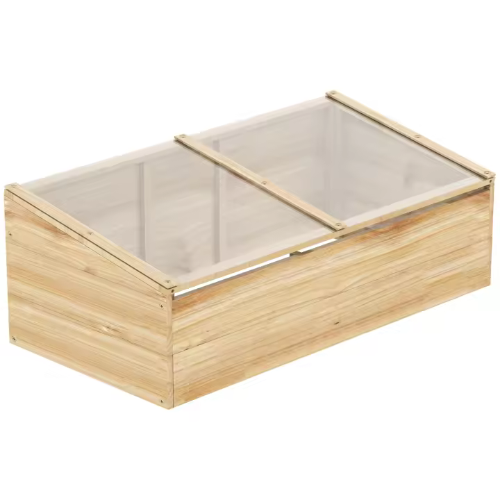 Outsunny Greenhouse Caja de marco frío de madera Caja de marco frío de invernadero Sistema de jardinera y jardinera para balcón de jardín, 100 x 50 x 35 cm, natural, abeto, placa de circuito impreso - 1