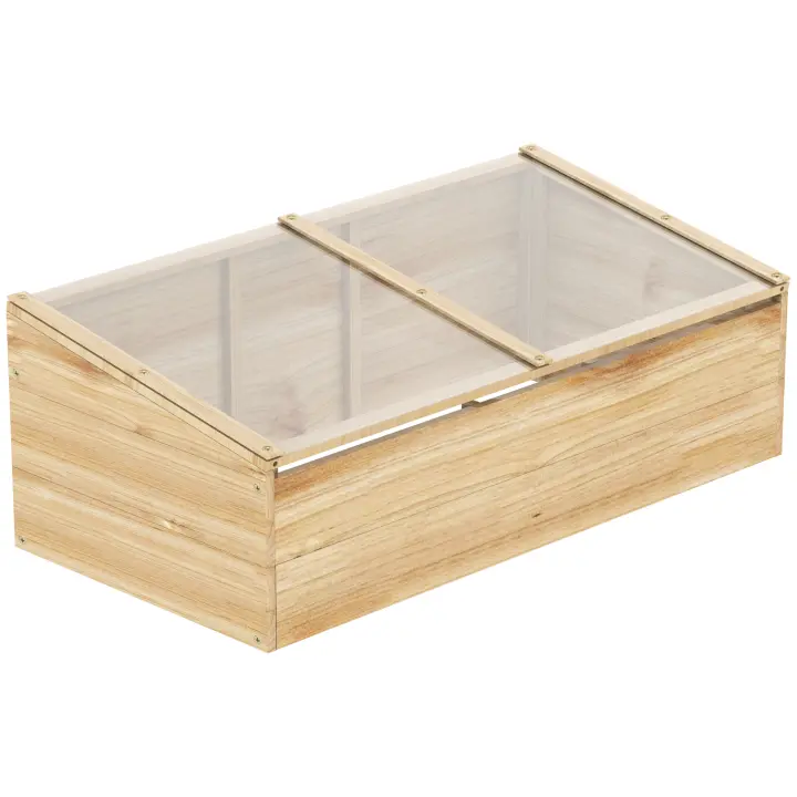 Outsunny Greenhouse Caja de marco frío de madera Caja de marco frío de invernadero Sistema de jardinera y jardinera para balcón de jardín, 100 x 50 x 35 cm, natural, abeto, placa de circuito impreso - 1