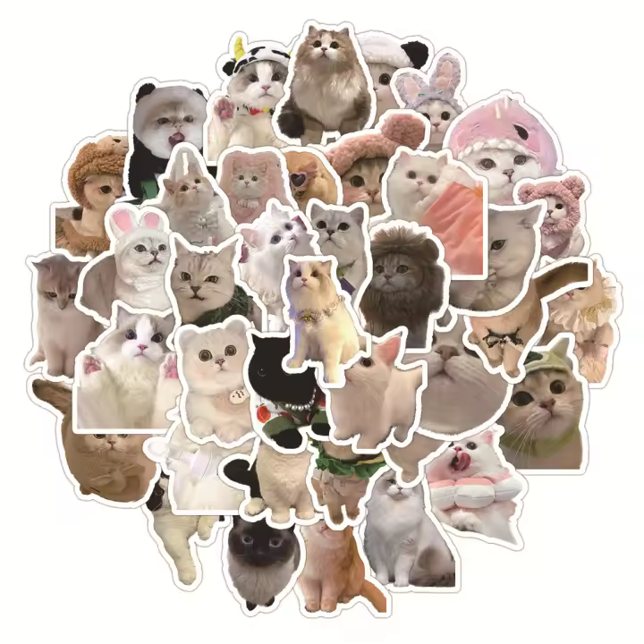 60PCS Pegatinas Impermeables De Gatos Lindos Para Cuaderno Portátil Casco Decalcomanía De Memes De Gatos Para Decoración De Bolsas De Manos - 1