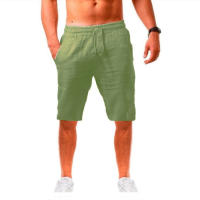 Pantalones cortos deportivos casuales de verano para hombre, de lino y algodón, transpirables y sueltos. - details 5