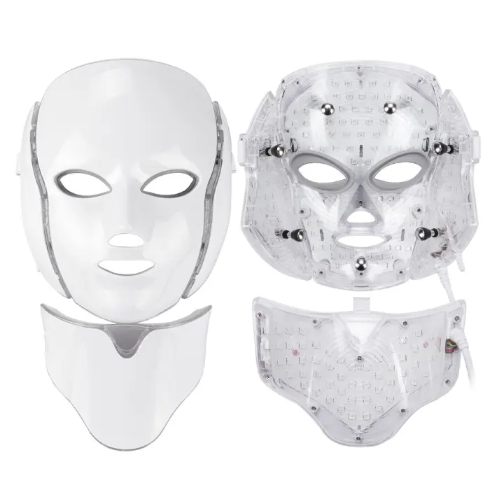 Máscara Facial LED De 7 Colores Con Luz De Cuello Para Rejuvenecimiento De Piel Anti Acné Dispositivo De Belleza Masajeador Levantador Y Firmeza - 1