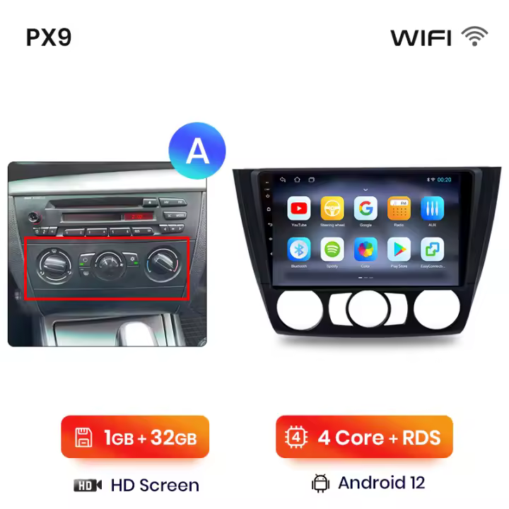 AWESAFE inalámbrico CarPlay Android Auto Radio para BMW 1 Series E81 E82 E87 E88 2004 2005 2006 2007 2008 2009 2010 2011 2012 coche reproductor multimedia GPS 2 din autoradio volante controles RDS Bluetooth - 1