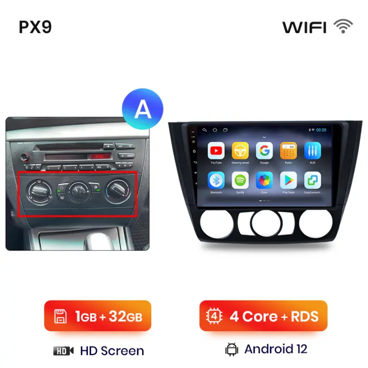 AWESAFE inalámbrico CarPlay Android Auto Radio para BMW 1 Series E81 E82 E87 E88 2004 2005 2006 2007 2008 2009 2010 2011 2012 coche reproductor multimedia GPS 2 din autoradio volante controles RDS Bluetooth - 1