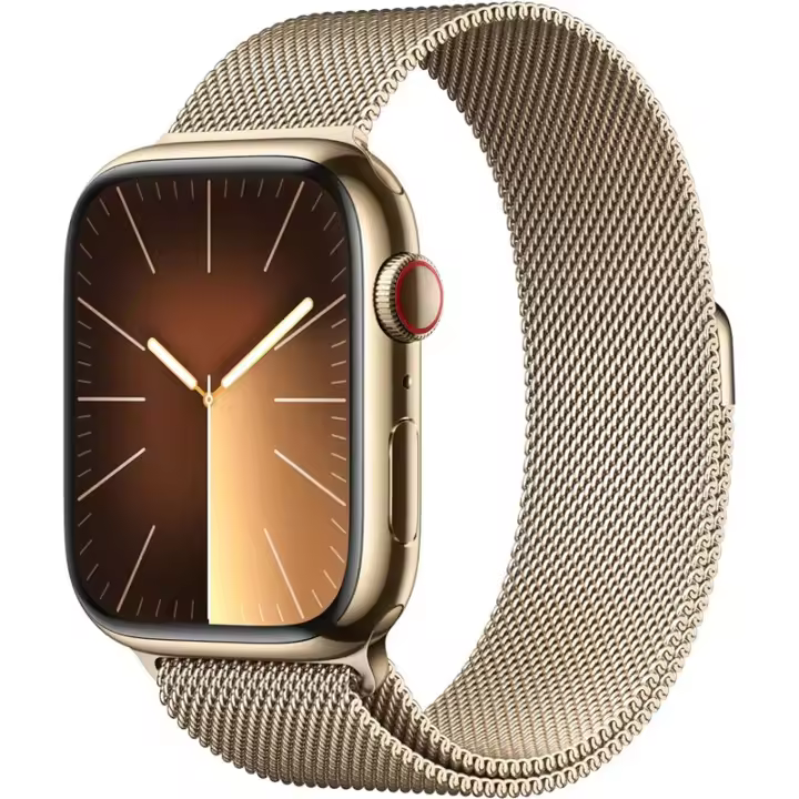 Apple Watch Series 9 GPS Celular 45 mm Tira de acero chapada en CA Anillo dorado ESE - 1