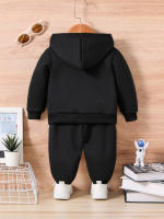 Conjunto De Dos Piezas Para Niños Con Estampado De Oso En Moto Triciclo Y Sudadera De Manga Larga Con Capucha Estilo Casual Para Todas Las Estaciones - details 12