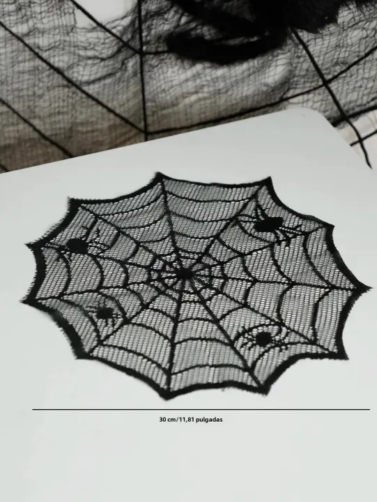 Mantelos Redondos De Halloween Con Diseño De Red De Araña Negra Para Decoración De Fiesta Y Hogar Estilo Gótico Centros De Mesa - 1