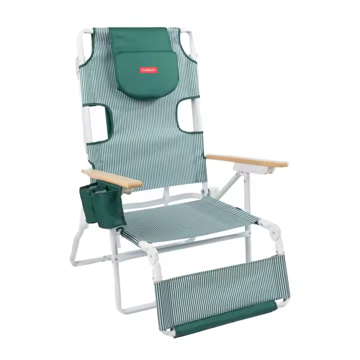 Flamingueo Silla Playa Agujero Acolchado Cabeza y Brazos Reclinable 5 Posiciones Reposapiés y Reposabrazos Confort Asas Mochila Fácil Transporte 83,2 x 66,7 x 97 cm - 1