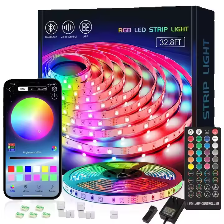 Pulra LED multicolor con control remoto Y Bluetooth para sincronización de Música y Sonido Ambiental, control de aplicaciones, Control remoto de 44 Teclas, Tira LED de 5M or 10M, LED 5050 RGB para habitación, Hogar, bar, Fiesta, Cometa - 1