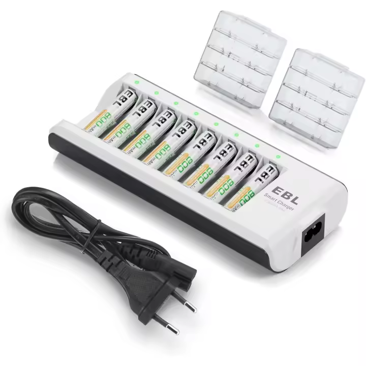 EBL Cargador de Pilas AA AAA con 8 Ranuras Independientes Cargador Batería para AA AAA Ni-MH. Color Blanco - 1