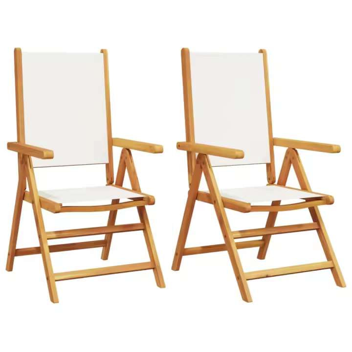 vidaXL Sillas de jardín 2 uds madera maciza acacia y tela crema blanco - 1