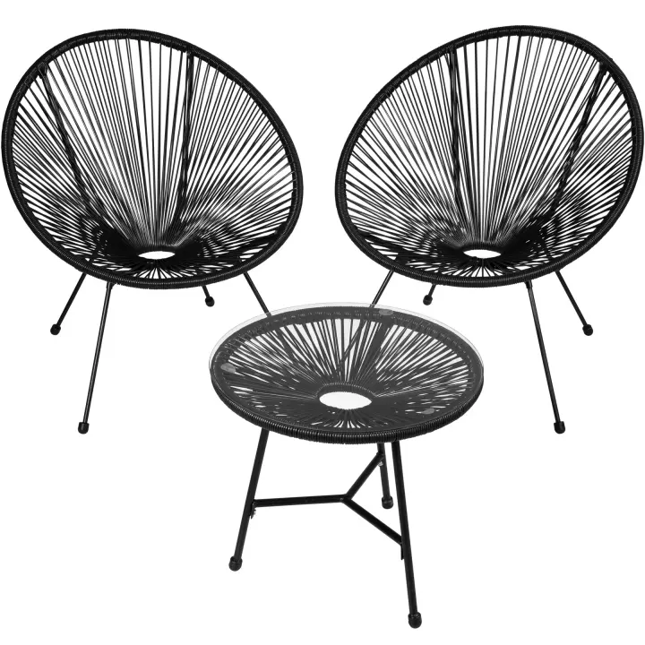 Tectake - Conjunto de 2 sillas Santana con mesa  Conjunto de sillas cómodas y atractivas estilo retro  Mesa con tablero de vidrio de seguridad extraíble  Hilos elásticos de polietileno - 1