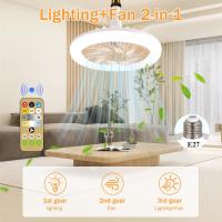 Ventilador de Techo Cerrado With Luz,30 W Mini Ventilador de Techo LED, Lámpara E27 Ventiadores 3 Velocidad del Viento Ajustable 3 Color - details 1
