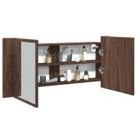 vidaXL Armario de baño con espejo y luz LED 100x12x45 cm en color Gris sonoma/Roble ahumado/Blanco y más | almacenamiento funcional diseño moderno para baño dormitorio sala - details 3