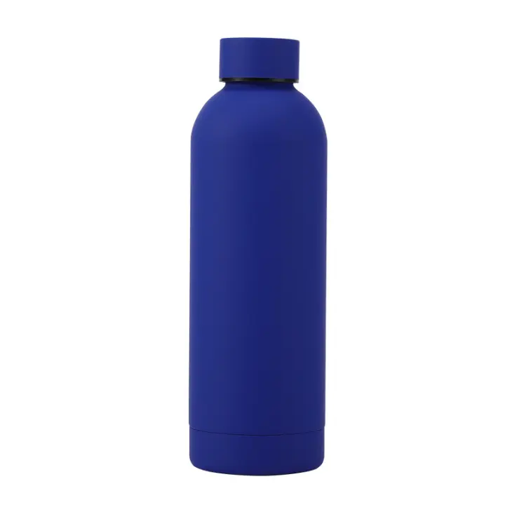 Botella de agua de acero inoxidable, taza térmica de doble capa de boca pequeña estilo americano de 500 ml/17 oz, color sólido simple，azul - 1