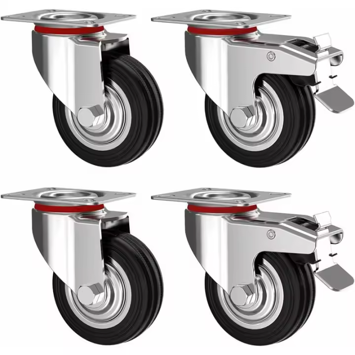 Juego de 4 ruedas giratorias de 75 mm con freno - Ruedas para muebles de hasta 50 kg por rueda - Trabajo pesado - Goma para - 1