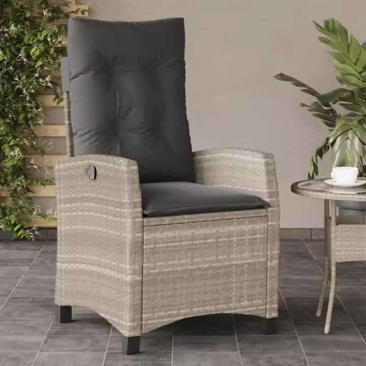 vidaXL Sillón de jardín reclinable con cojines ratán PE gris claro - 1