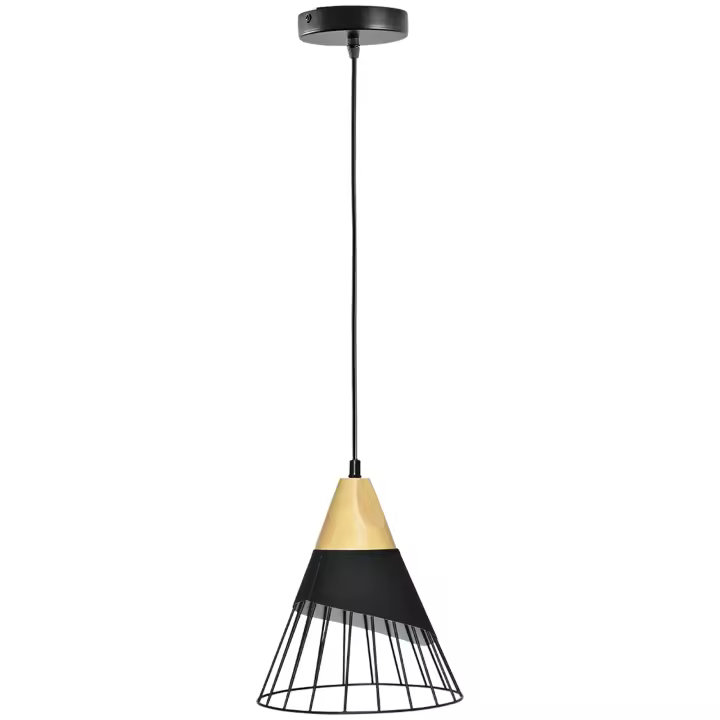 HOMCOM Lámpara Colgante Lámpara de Techo con Base E27, Lámpara Colgante 40 W, Lámpara Colgante Orientable, de Diseño Industrial para Pasillo, Dormitorio, Negro, Ø24 x 28cm - 1
