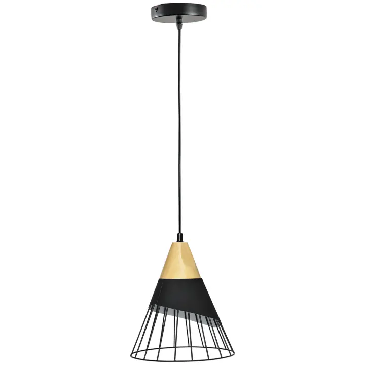 HOMCOM Lámpara Colgante Lámpara de Techo con Base E27, Lámpara Colgante 40 W, Lámpara Colgante Orientable, de Diseño Industrial para Pasillo, Dormitorio, Negro, Ø24 x 28cm - 1