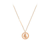Encanto Collar retro inglés con forma de corazón y cadena de la suerte, cadena larga para suéter, chapado en acero de titanio - details 1