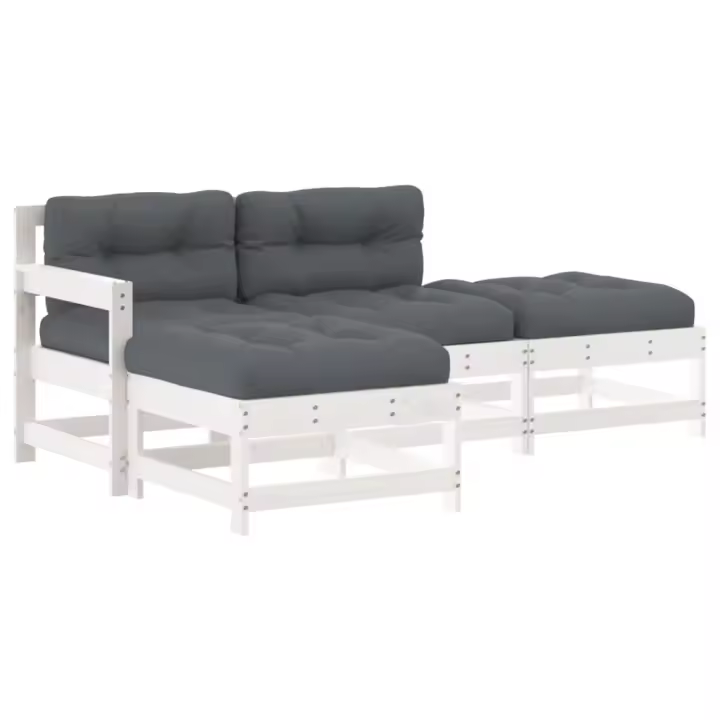 vidaXL Juego de muebles jardín 4 piezas y cojines madera maciza blanco - 1