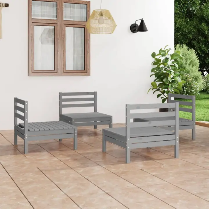 vidaXL Juego de muebles de jardín 4 piezas madera maciza de pino gris - 1