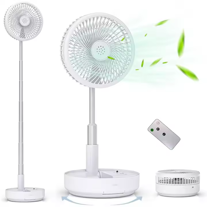 Ventilador de Pie Portátil -rotación with Remote, 8 ''plegable Suelo/MESA ajustable, 7200mAh USB C Ventilador para Viajes Camping,Silencioso para Dormitorio Oficina(Blanco) - 1