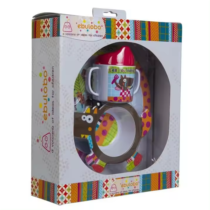 Caja regalo vajilla Louloup  plato, bol, cuchara y taza Ebulobo - 1