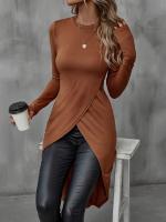 Camiseta Larga De Mujer Para Otoño 2024 Slimming Casual De Manga Regular Suave Algodón Estilo Oficina Longitud Rodilla - details 7