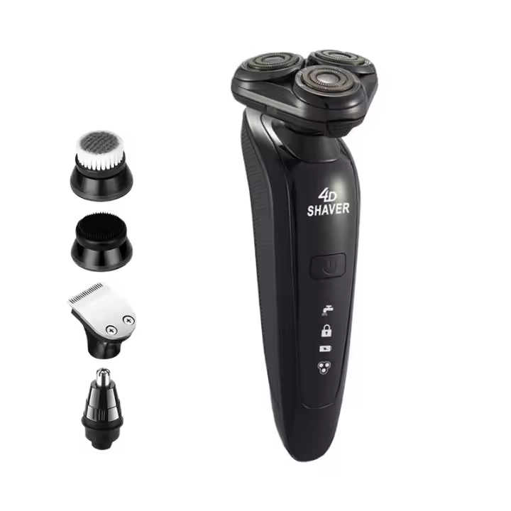 Maquinilla de afeitar eléctrica para hombres, resistente al agua IPX7, 4 en 1, afeitadora rotativa, recortadora de barba, nariz y bigote, cepillo de limpieza facial，noir - 1