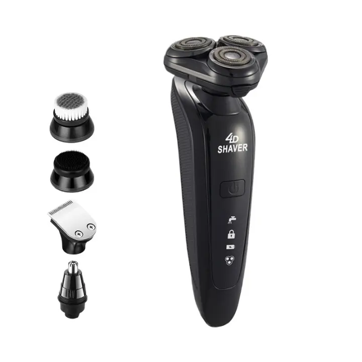 Maquinilla de afeitar eléctrica para hombres, resistente al agua IPX7, 4 en 1, afeitadora rotativa, recortadora de barba, nariz y bigote, cepillo de limpieza facial，noir - 1