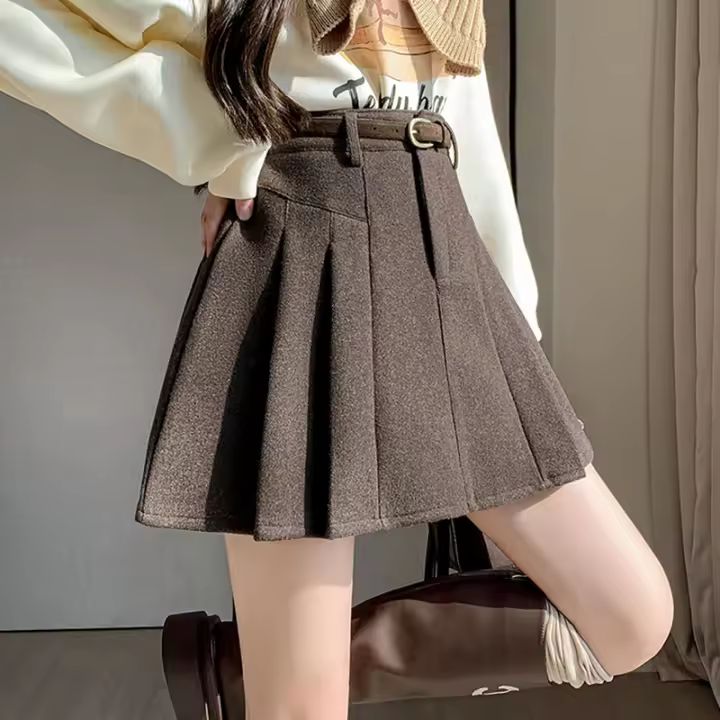 Falda Mini Plisada De Lana Para Mujer Estilo Callejero Invierno Prepa Escuela Kawaii Saias A-Line Corta Con Shorts - 1