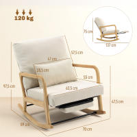 HOMCOM Silla Mecedora con Reposapiés, Respaldo Ajustable, Mecedora de Pana Nórdica, Asiento Amplio, Patas de Madera, Reposabrazos, Cojín Lumbar, Carga 120 kg, para Dormitorio, Salón, Crema - details 2
