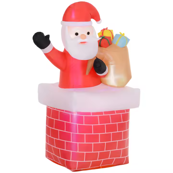 Outsunny Papá Noel Inflable con Bolsa de Regalos Saliendo de una Chimenea Decoración Inflable Navideña con Luces LED para Exterior Rojo - 1
