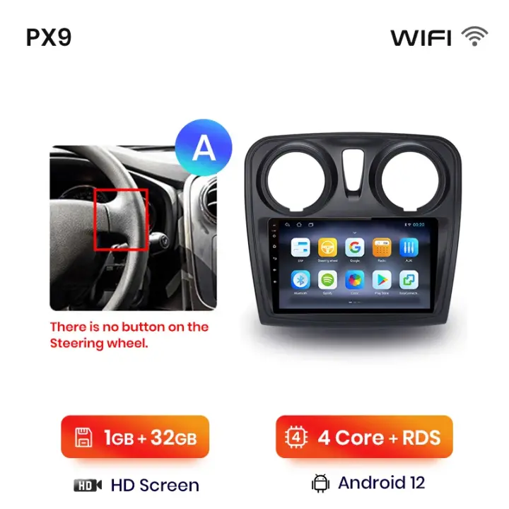 AWESAFE PX9 inalámbrico CarPlay Android Auto Radio para Renault Logan 2 2012 - 2019 Sandero 2 2014 2015 2016 2017 2018 2019 coche reproductor multimedia GPS 2 din autoradio volante controles RDS Bluetooth - 1
