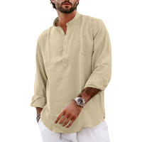 Camisas De Algodón Y Lino Para Hombre Estilo Streetwear Casuales Ligeros De Manga Larga Camisas Henley Hawaianas Transpirables Para La Playa - details 6