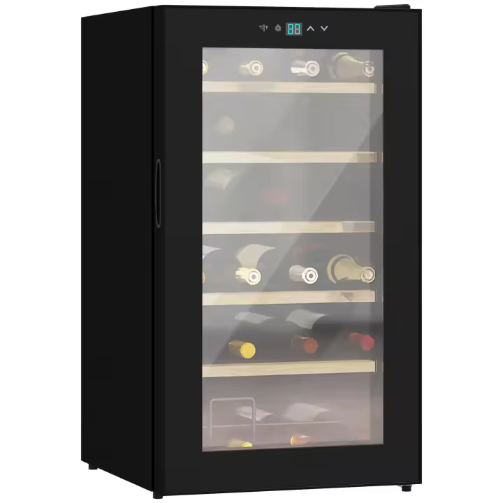HOMCOM Nevera Vinos 24 Botellas 65L Vinoteca con Luz LED Interior Pantalla Táctil Digital Control de Temperatura Puerta de Vidrio y 5 Estantes de Metal Negro - 1