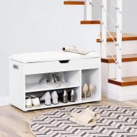 Zapatero con asiento y cojín acolchado, banco con 2 estantes para entrada y pasillo, carga máxima de 150 kg, color blanco - details 3