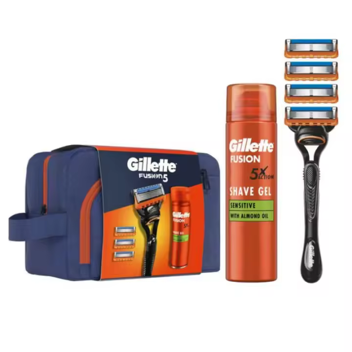 Kit De Gillette Neceser Fusion 5 Maquinilla + Gel De Afeitar +  CARGADORES + GEL Fusion 5x Action 200ml - 1