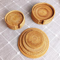 Juego de 7 posavasados de Ratán con soporte, posavasados de Madera, posavasados resistentes al Calor, posavasados de café, posavasados para Bebidas, Naturales, hechos a mano, ajustados para el hogar, restorante, Granja - details 1